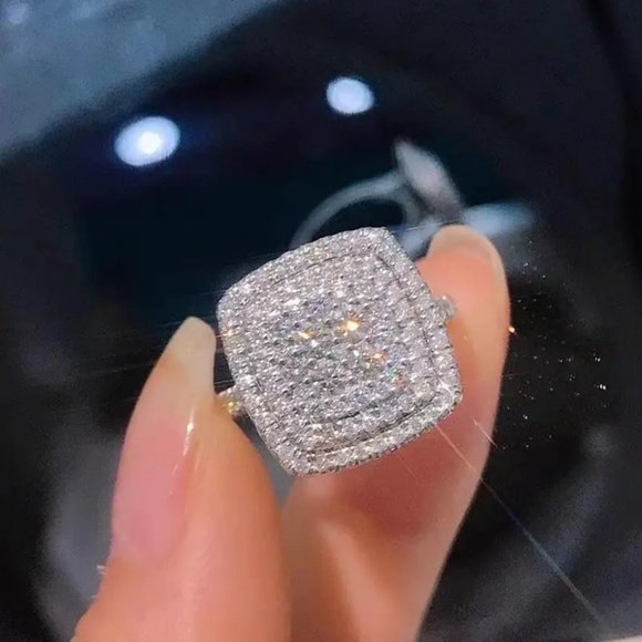 Large Square Shape Zircon Promise Ring Full Of Shiny Zircon Luxury Wedding Ring - Picture 2 of 8